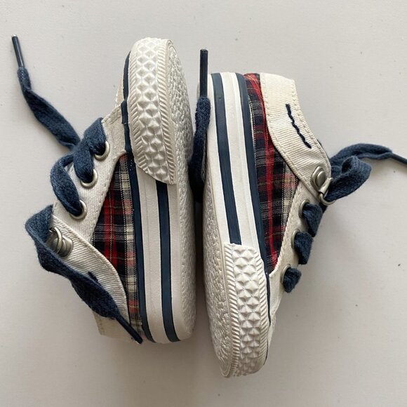Zara Baby Sneakers US Size 2. Blue Lace Up Red Check - Picture 3 of 11